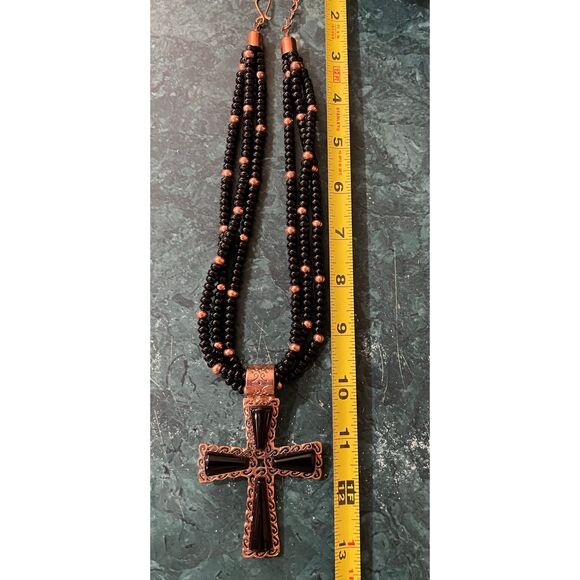 Jay King Black Onyx & Copper Cross Statement Necklace New in Box - Picture 6 of 9